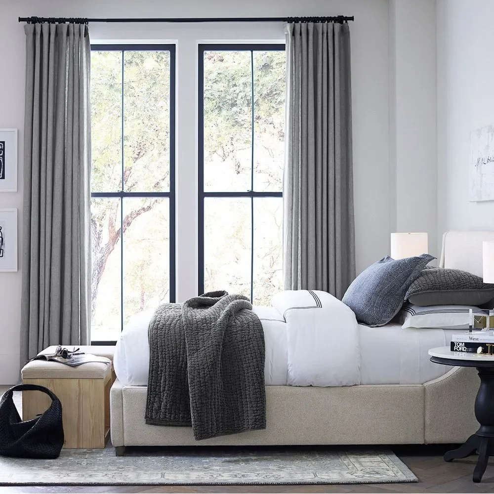 Pottery Barn Organic Cotton White with Black Cotton Percale Euro Sham 26” Square